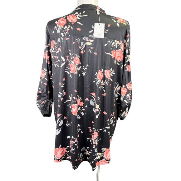 Haute Edition Womens Tunic Blouse Top Floral Print Pullover Black Pink 3X - Picture 5 of 10